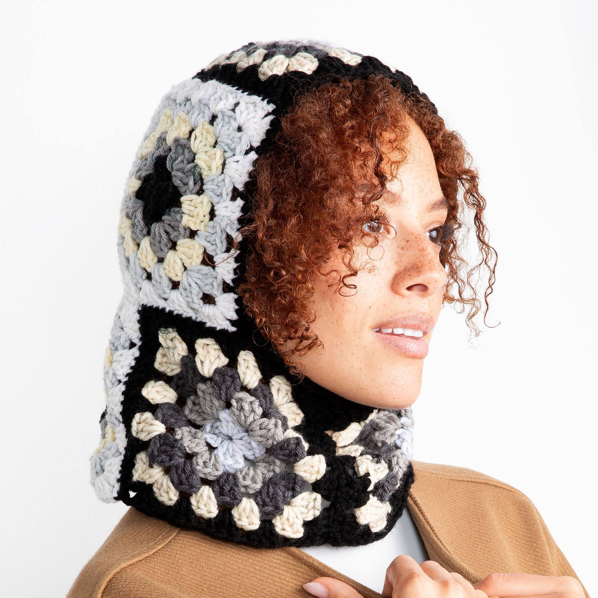 Crochet Balaclava made in Red Heart All in One Granny Square Yarn