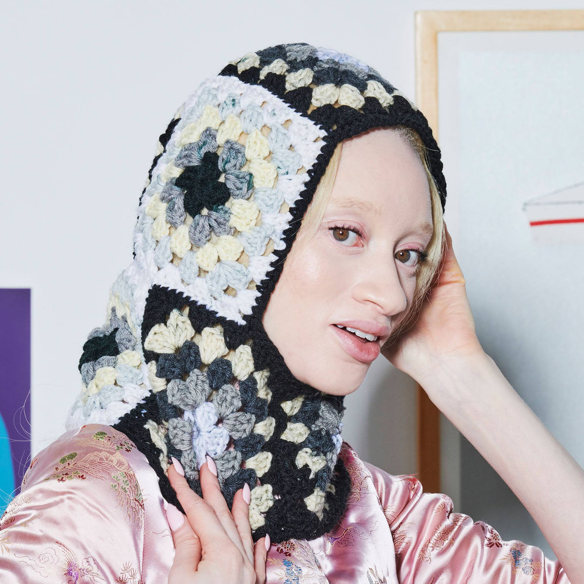 Crochet Balaclava made in Red Heart All in One Granny Square Yarn