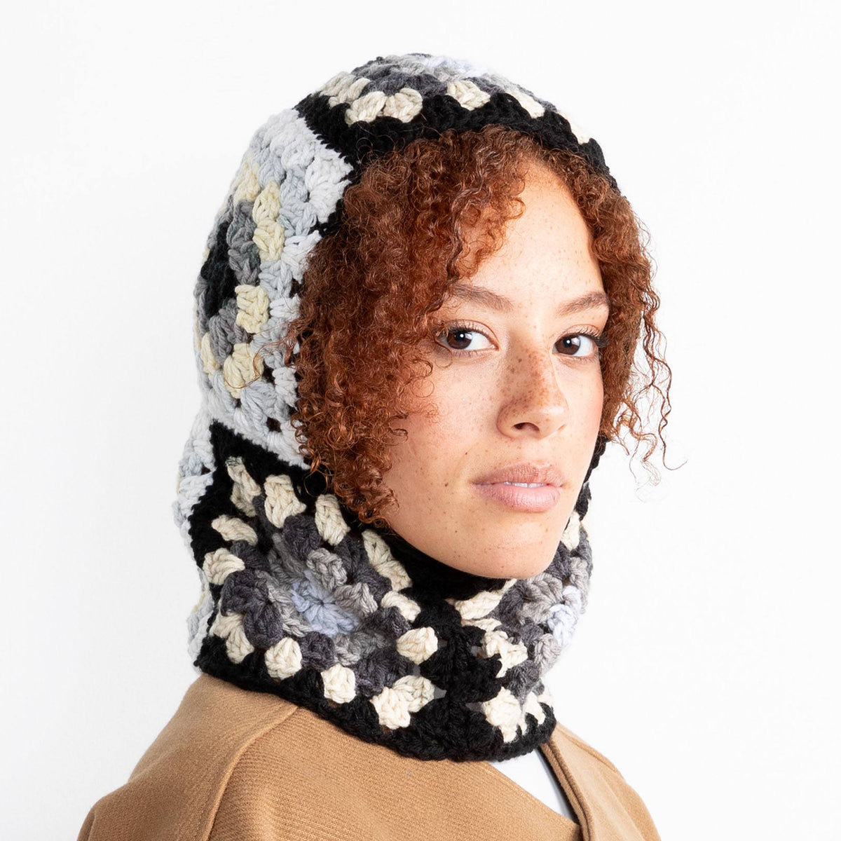 Crochet Balaclava made in Red Heart All in One Granny Square Yarn