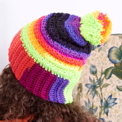 Red Heart Color-burst Cluster Crochet Stripe Crochet Hat made in Red Heart Super Saver Stripes Yarn