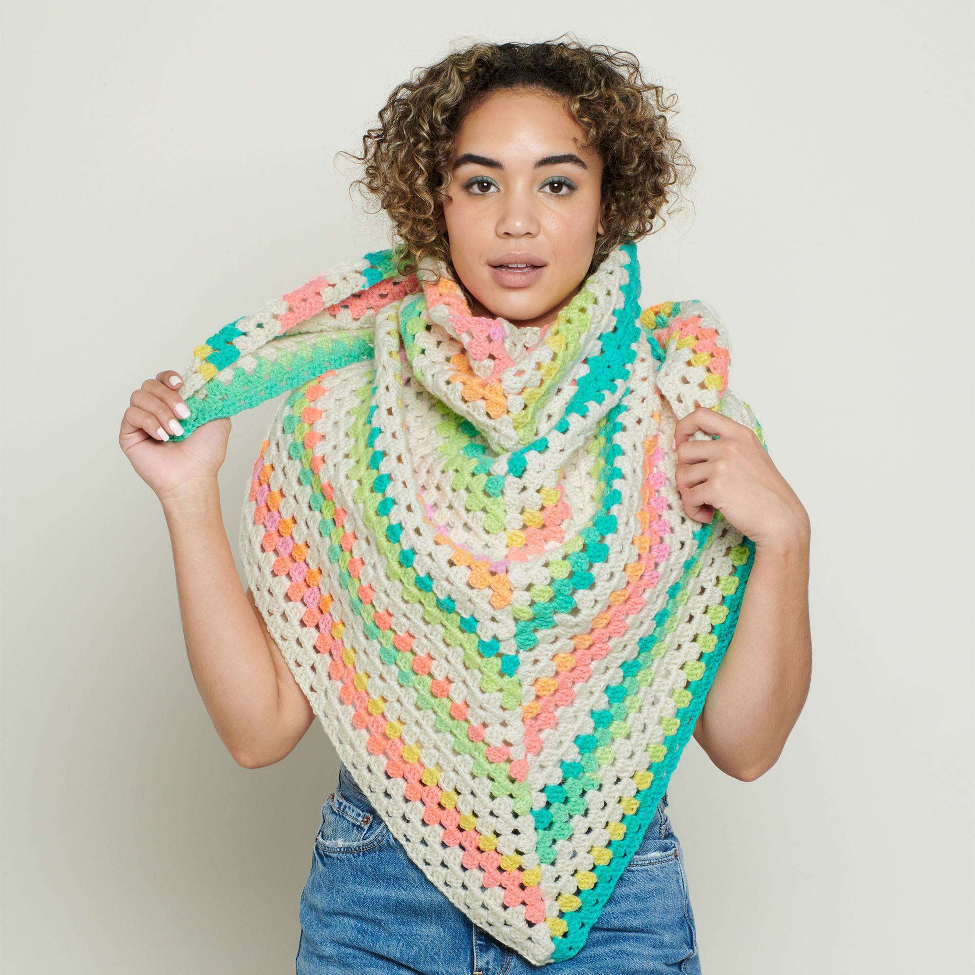 Free Red Heart Staggered Stripes Crochet Shawl Pattern