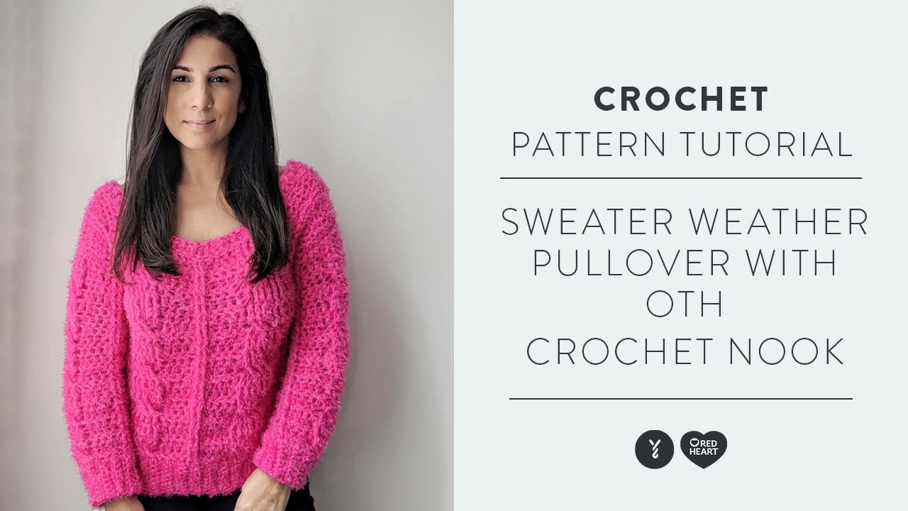Red Heart Sweater Weather Cabled Crochet Pullover