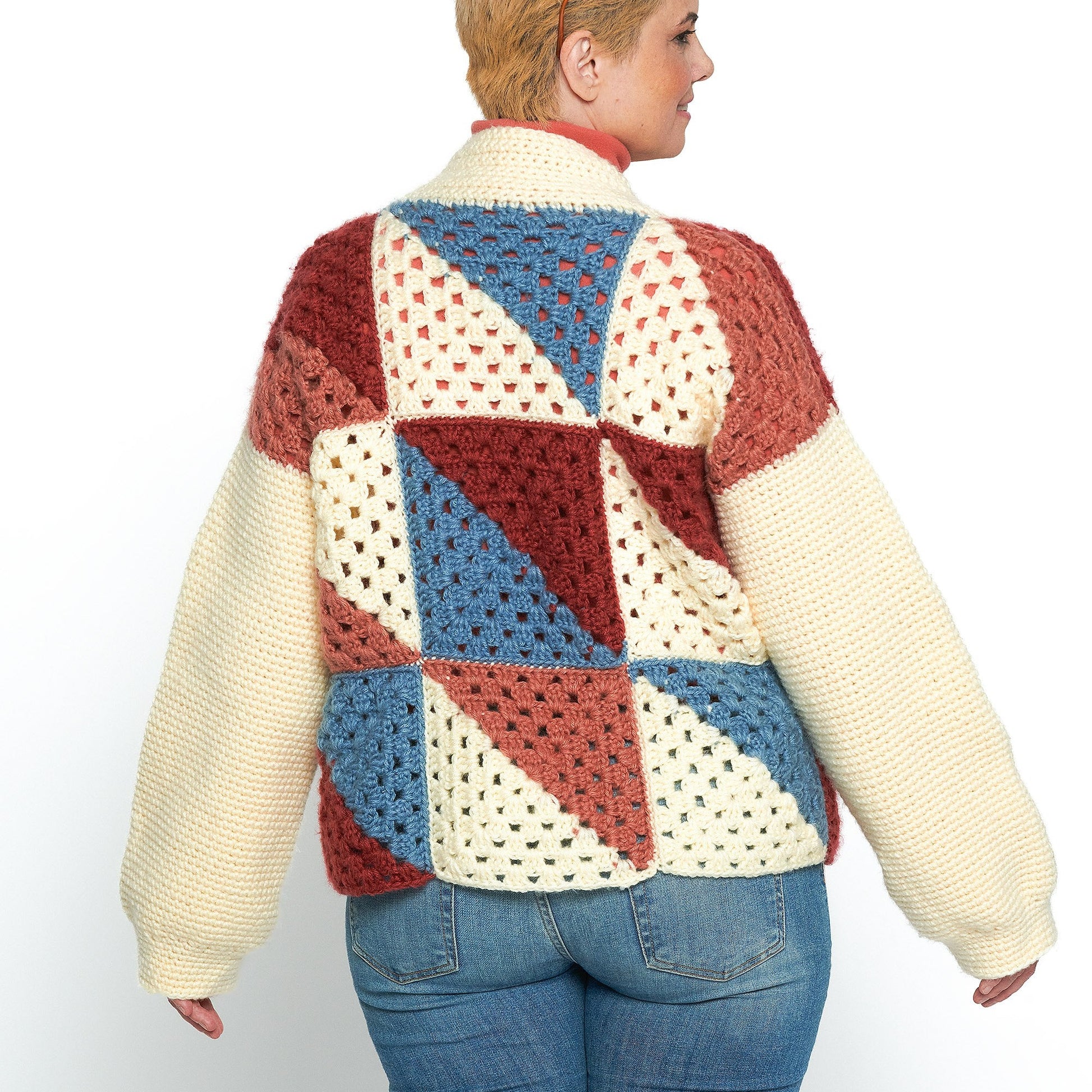 Free Red Heart Split Granny Square Open Front Crochet Cardigan Pattern