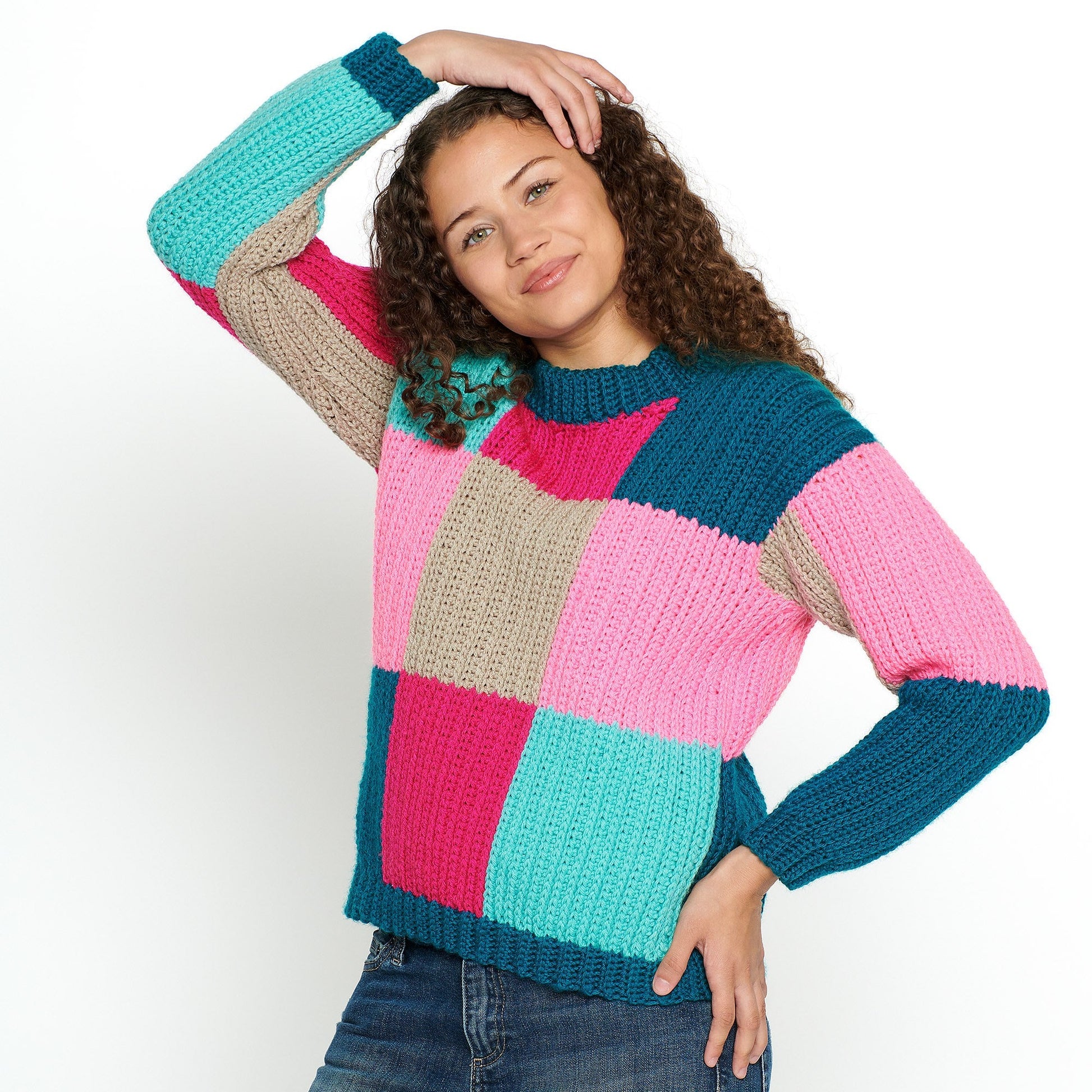 Free Red Heart Super Saver Blocks in Colors Crochet Pullover Pattern