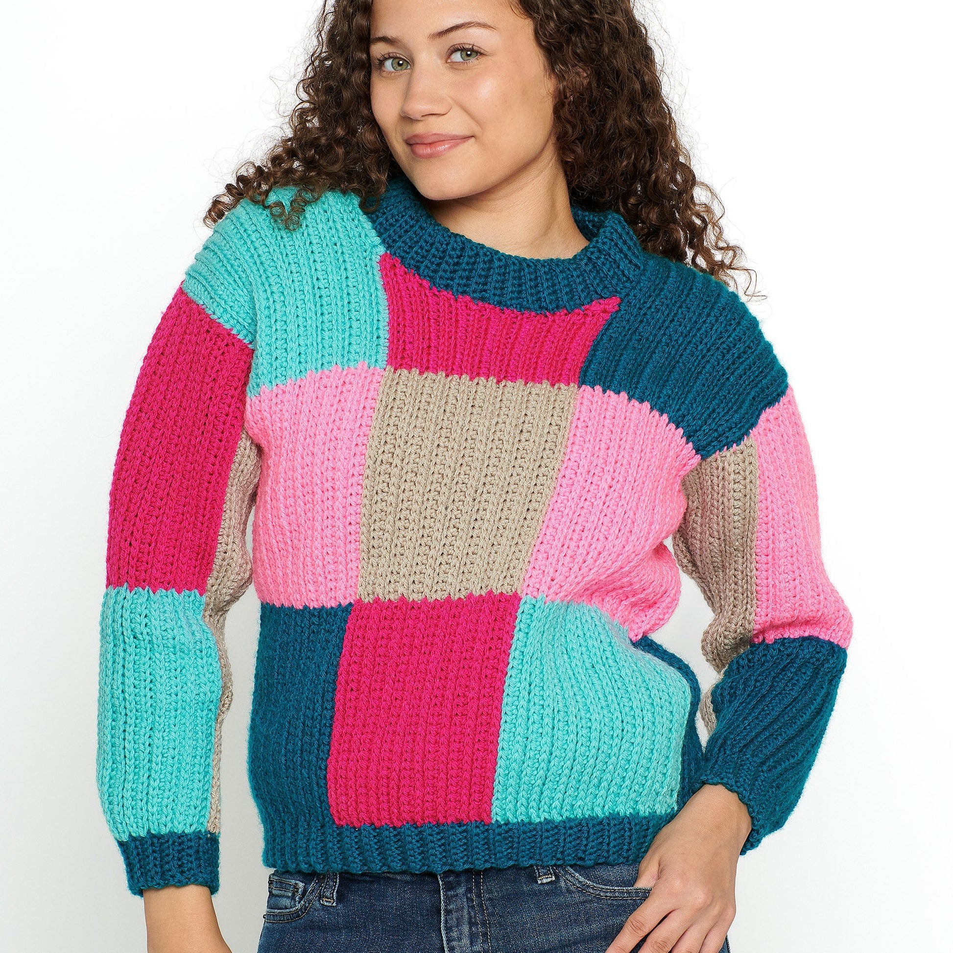 Free Red Heart Super Saver Blocks in Colors Crochet Pullover Pattern