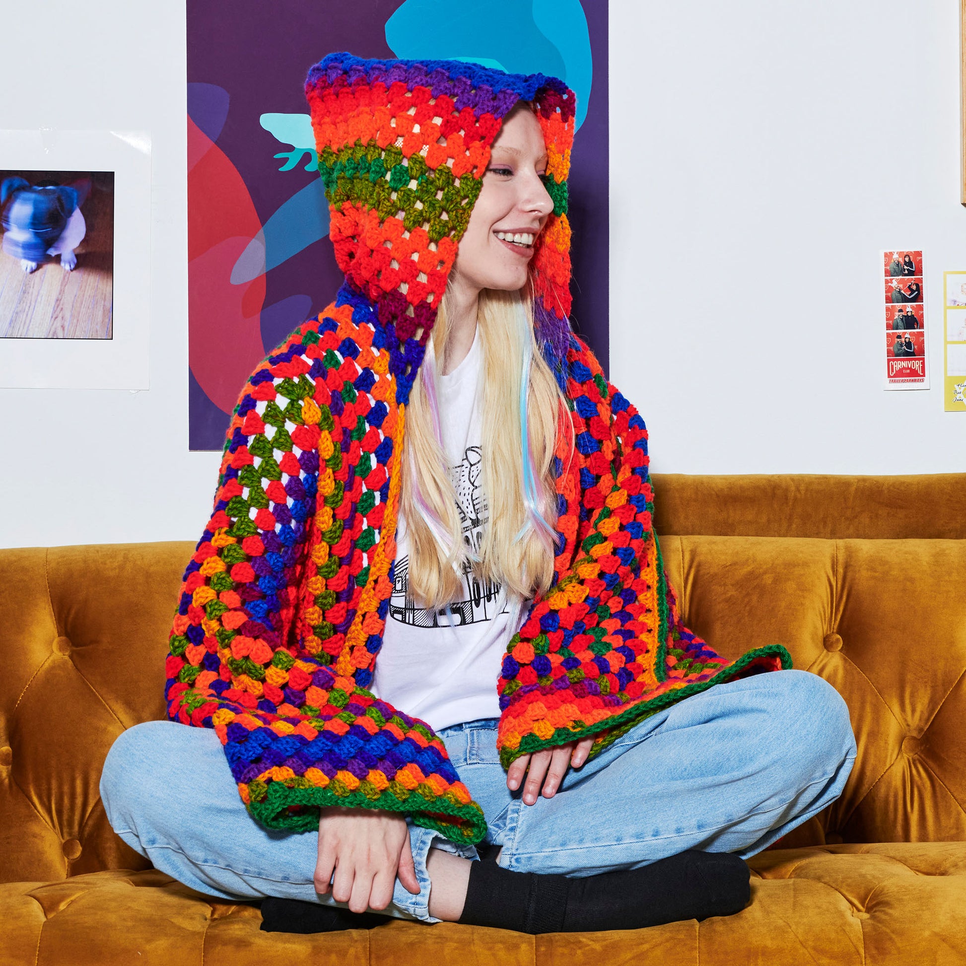 Free Beginner Red Heart Long Hooded Hexi Cardi Crochet Pattern