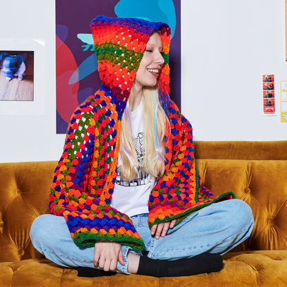 Red Heart Crochet Long Hooded Hexi Cardi Favorite Stripe 