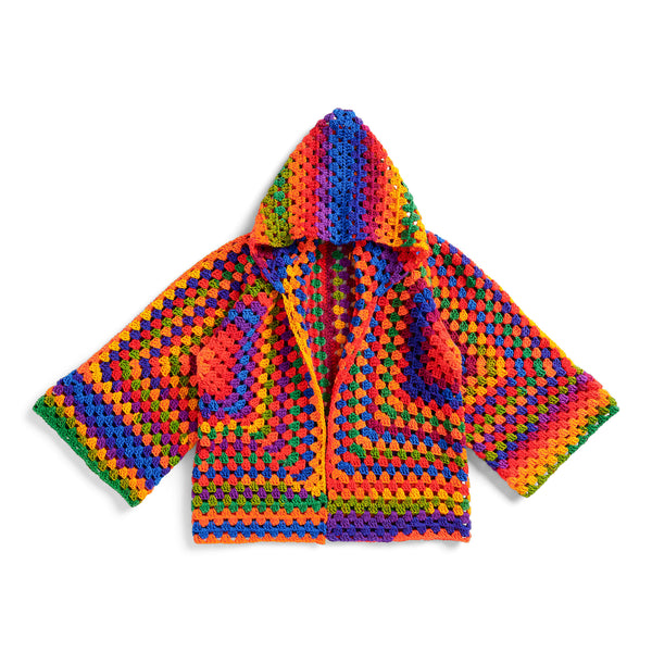Free Beginner Red Heart Long Hooded Hexi Cardi Crochet Pattern