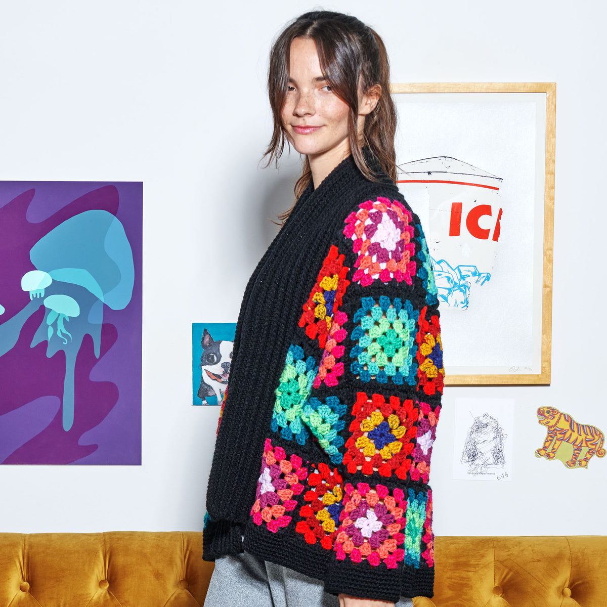 Crochet Cardigan made in Red Heart All in One Granny Square Yarn