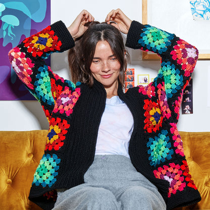 Red Heart Cozy Crochet Granny Cardigan Crochet Cardigan made in Red Heart All in One Granny Square Yarn