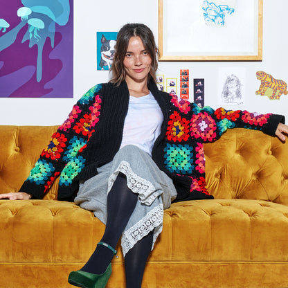 Red Heart Cozy Crochet Granny Cardigan Crochet Cardigan made in Red Heart All in One Granny Square Yarn