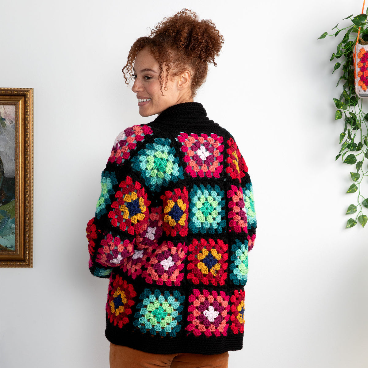 Crochet Cardigan made in Red Heart All in One Granny Square Yarn