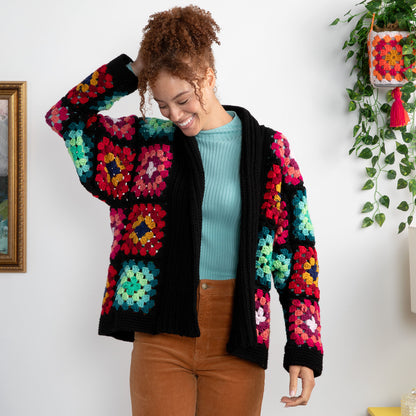 Red Heart Cozy Crochet Granny Cardigan Crochet Cardigan made in Red Heart All in One Granny Square Yarn