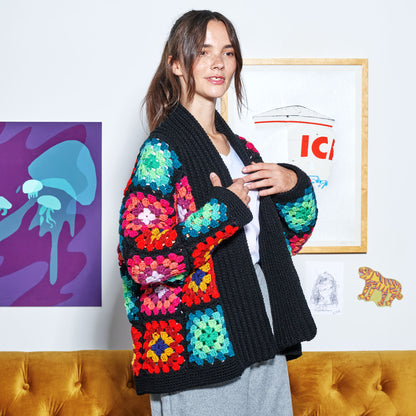 Red Heart Cozy Crochet Granny Cardigan Crochet Cardigan made in Red Heart All in One Granny Square Yarn