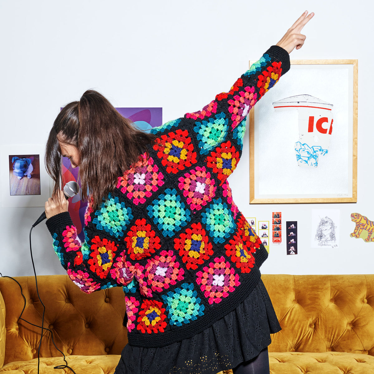 Crochet Cardigan made in Red Heart All in One Granny Square Yarn