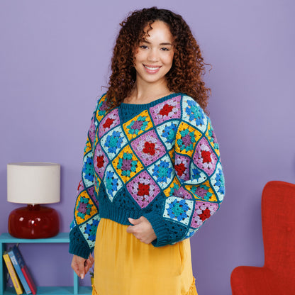 Red Heart Grannies On-a-Bias Crochet Pullover Red Heart Grannies On-a-Bias Crochet Pullover