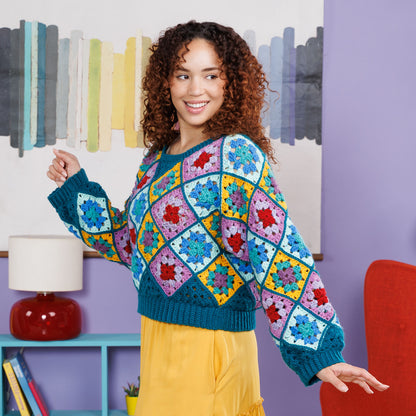 Red Heart Grannies On-a-Bias Crochet Pullover Red Heart Grannies On-a-Bias Crochet Pullover