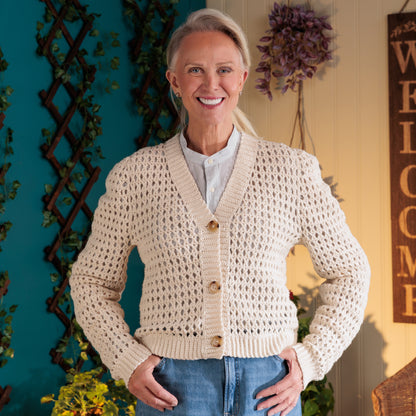 Red Heart Mesh-mellow Crochet Cardigan Red Heart Mesh-mellow Crochet Cardigan