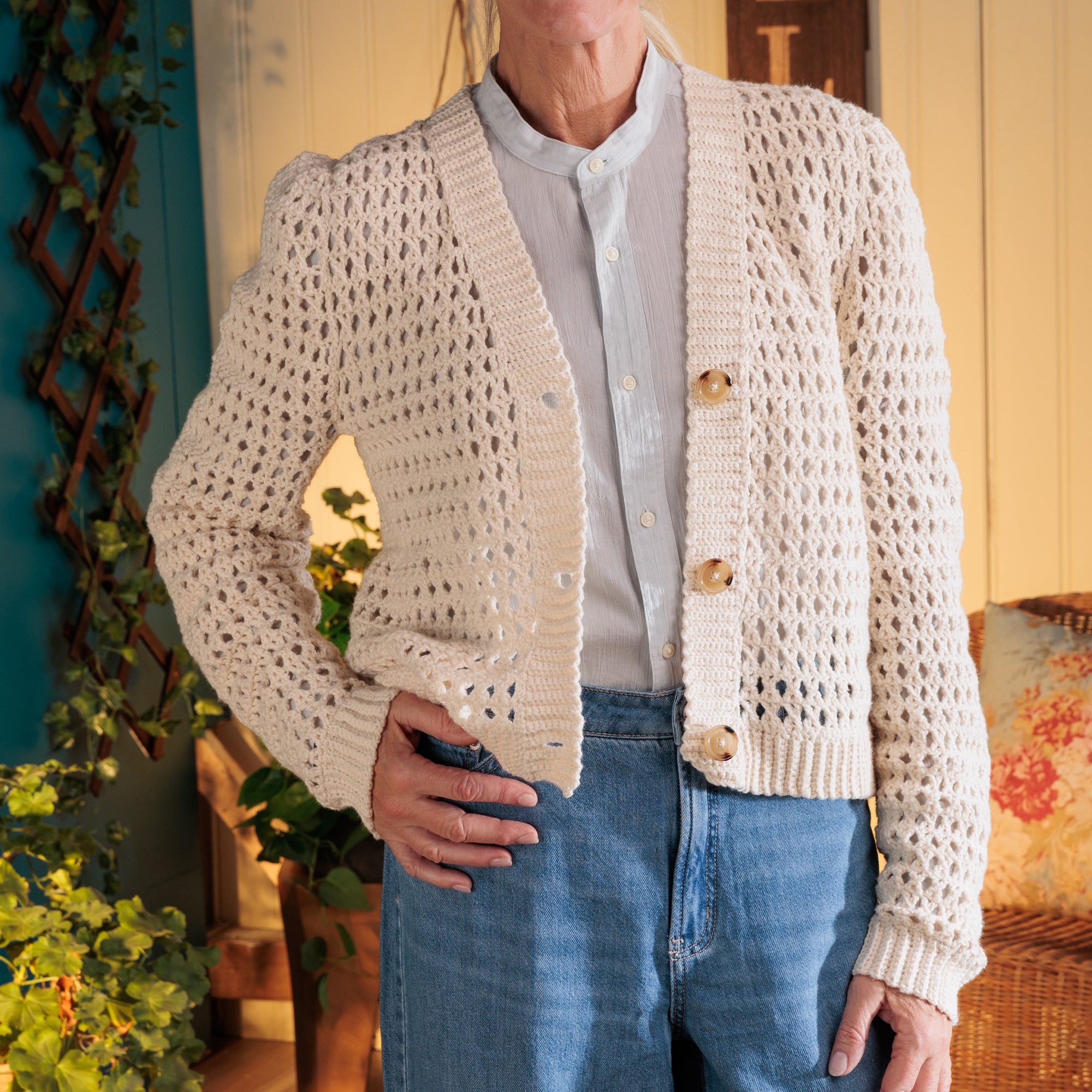 Free Intermediate Red Heart Mesh-mellow Crochet Cardigan Pattern