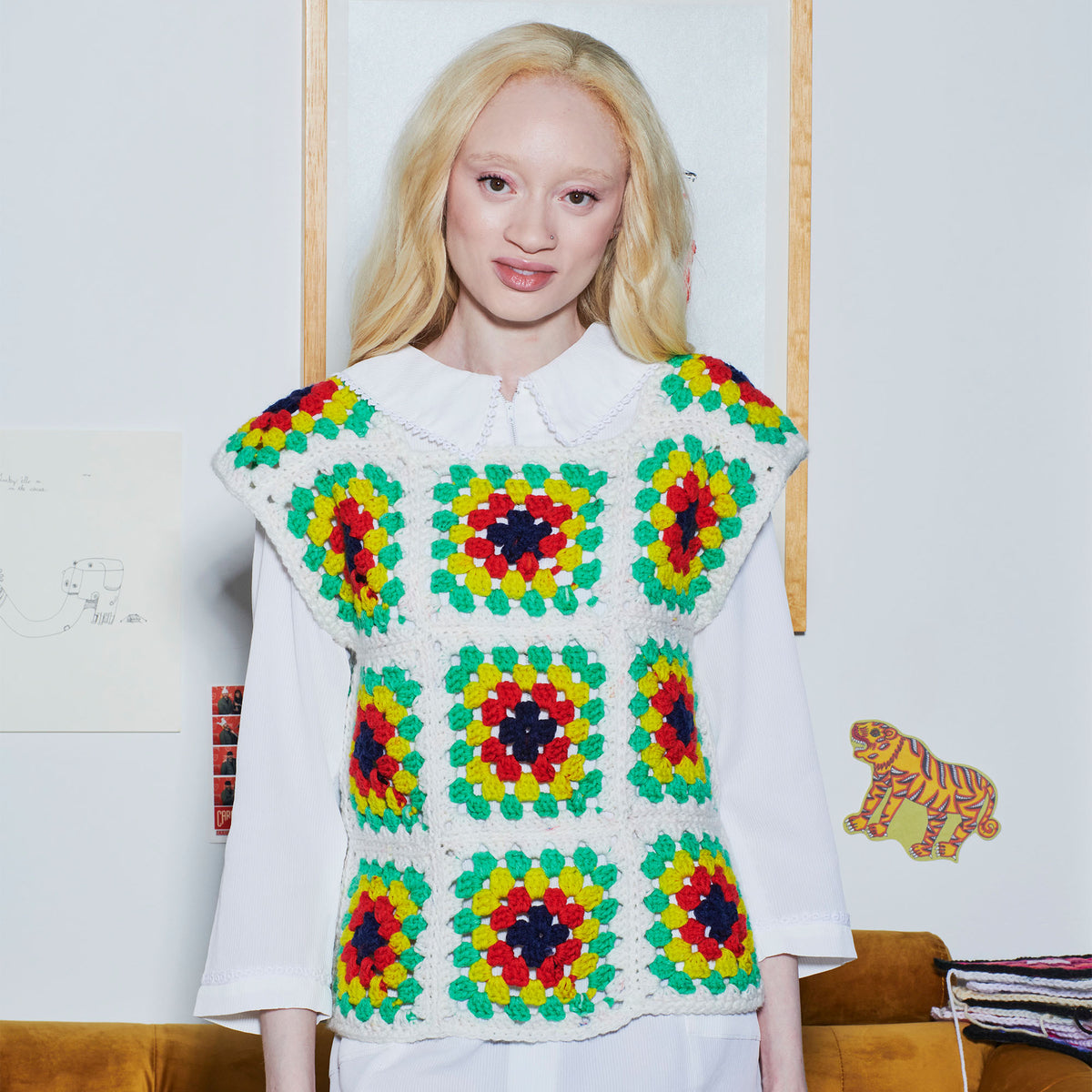 Crochet T-shirt made in Red Heart All in One Granny Square Yarn