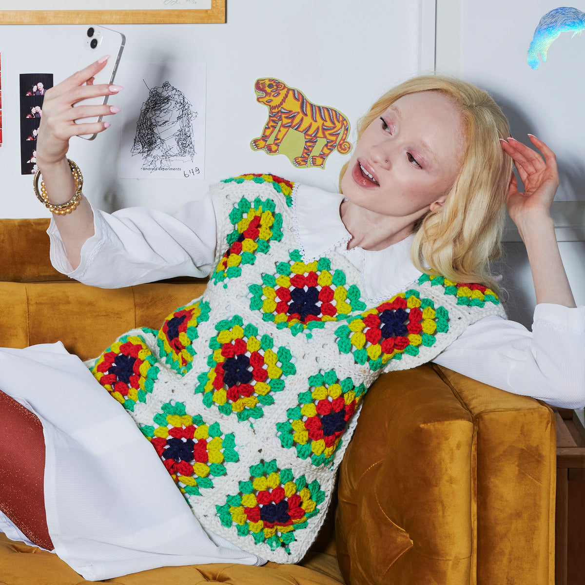 Crochet T-shirt made in Red Heart All in One Granny Square Yarn