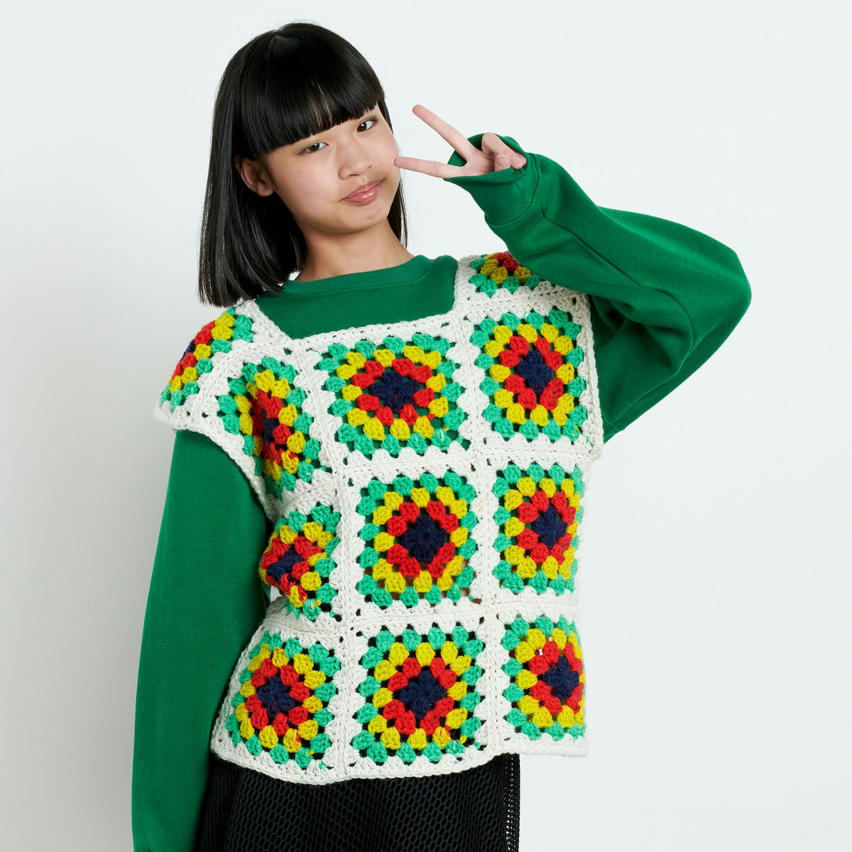 Crochet T-shirt made in Red Heart All in One Granny Square Yarn