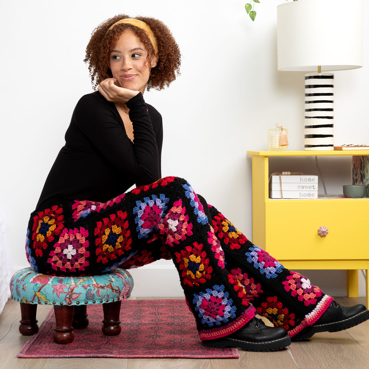 Crochet Pant made in Red Heart All in One Granny Square Yarn