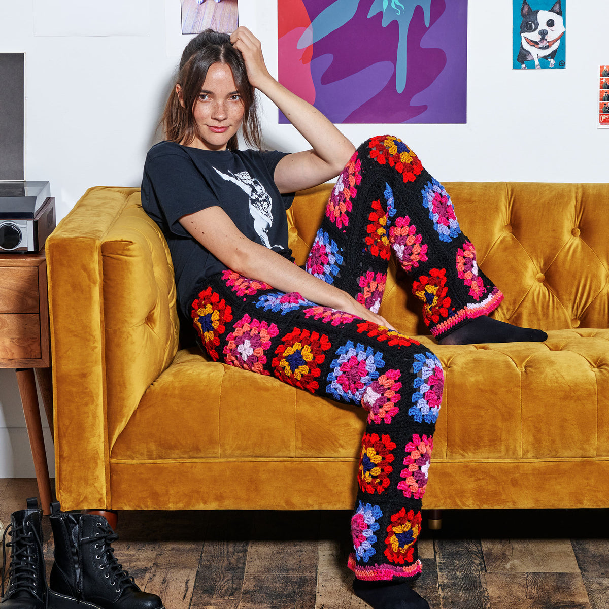 Crochet Pant made in Red Heart All in One Granny Square Yarn