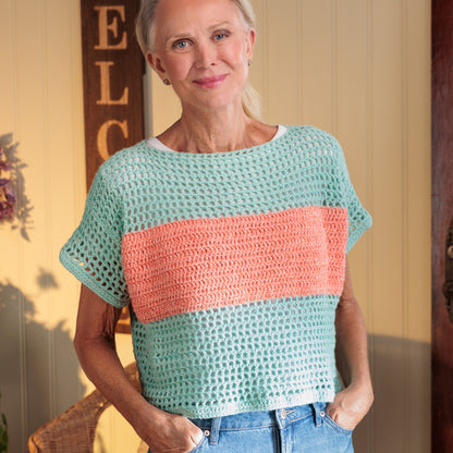 Red Heart Boxy Stripe Crochet T-Shirt Red Heart Boxy Stripe Crochet T-Shirt