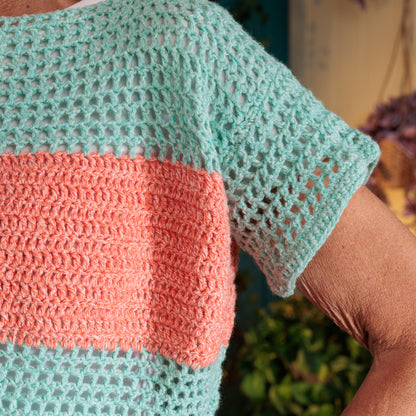 Red Heart Boxy Stripe Crochet T-Shirt Red Heart Boxy Stripe Crochet T-Shirt
