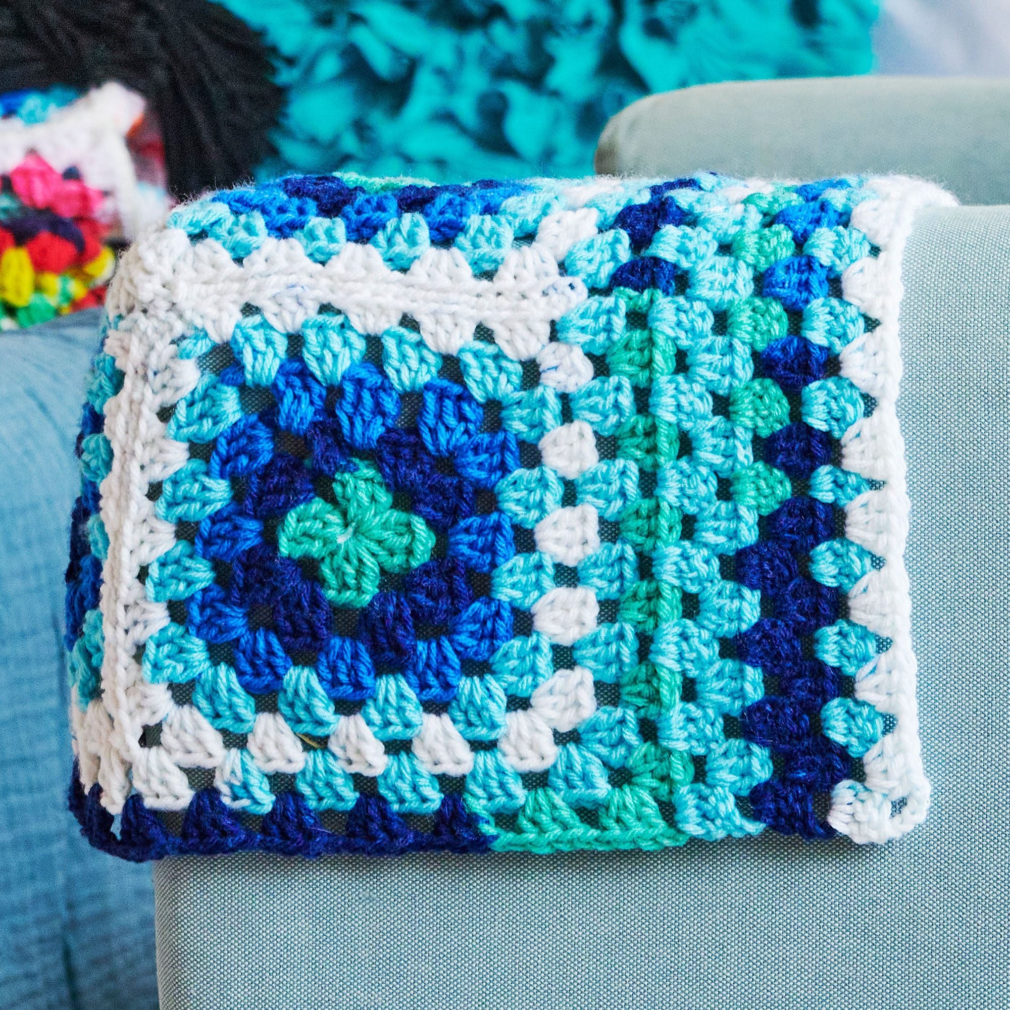 Free Easy Red Heart Crochet Granny Couch Cozy Pattern | Yarnspirations