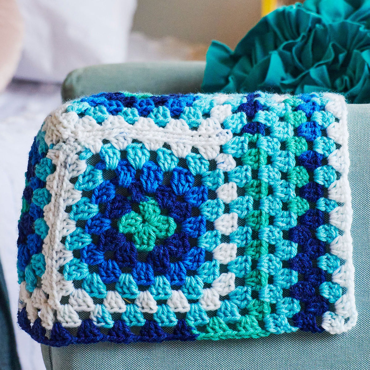 Crochet Cozy made in Red Heart All in One Granny Square Yarn