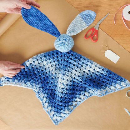 Red Heart Jessica’s Crochet Bunny Lovie Blanket Crochet  made in Red Heart Super Saver Stripes yarn