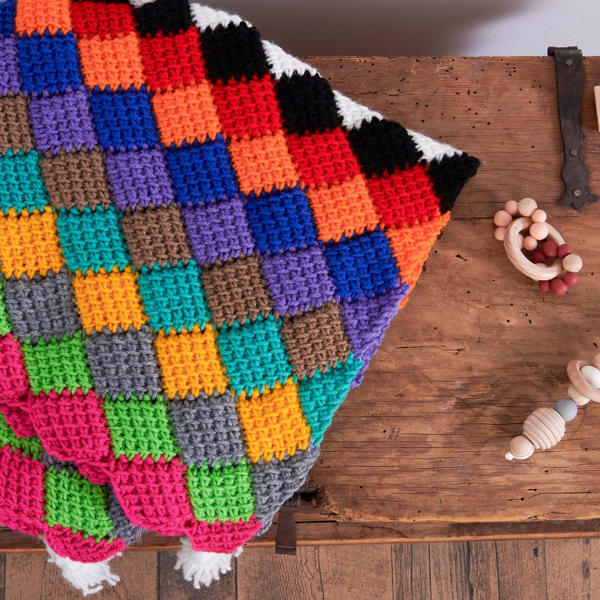 Free Red Heart Tunisian Entrelac Crochet Baby Blanket - 50g Pattern
