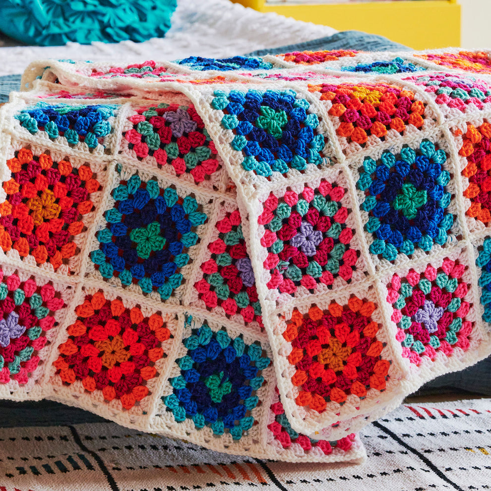 Free Easy Red Heart Spectrum Dreams Granny Square Blanket Crochet