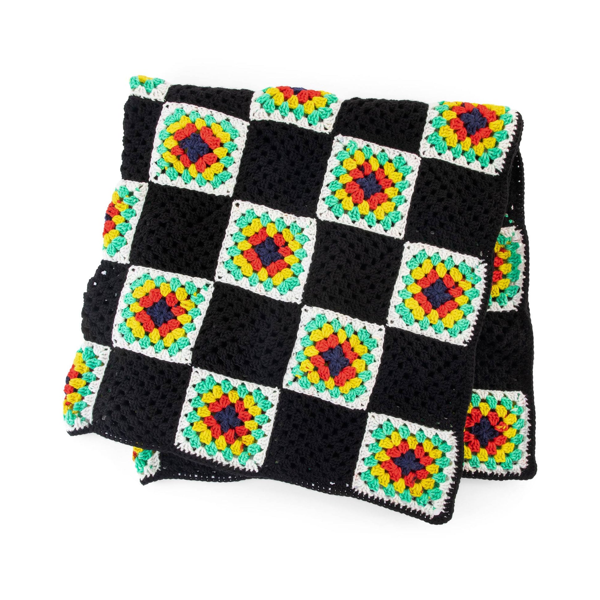 Free Red Heart Checkered Granny Square Crochet Blanket Pattern
