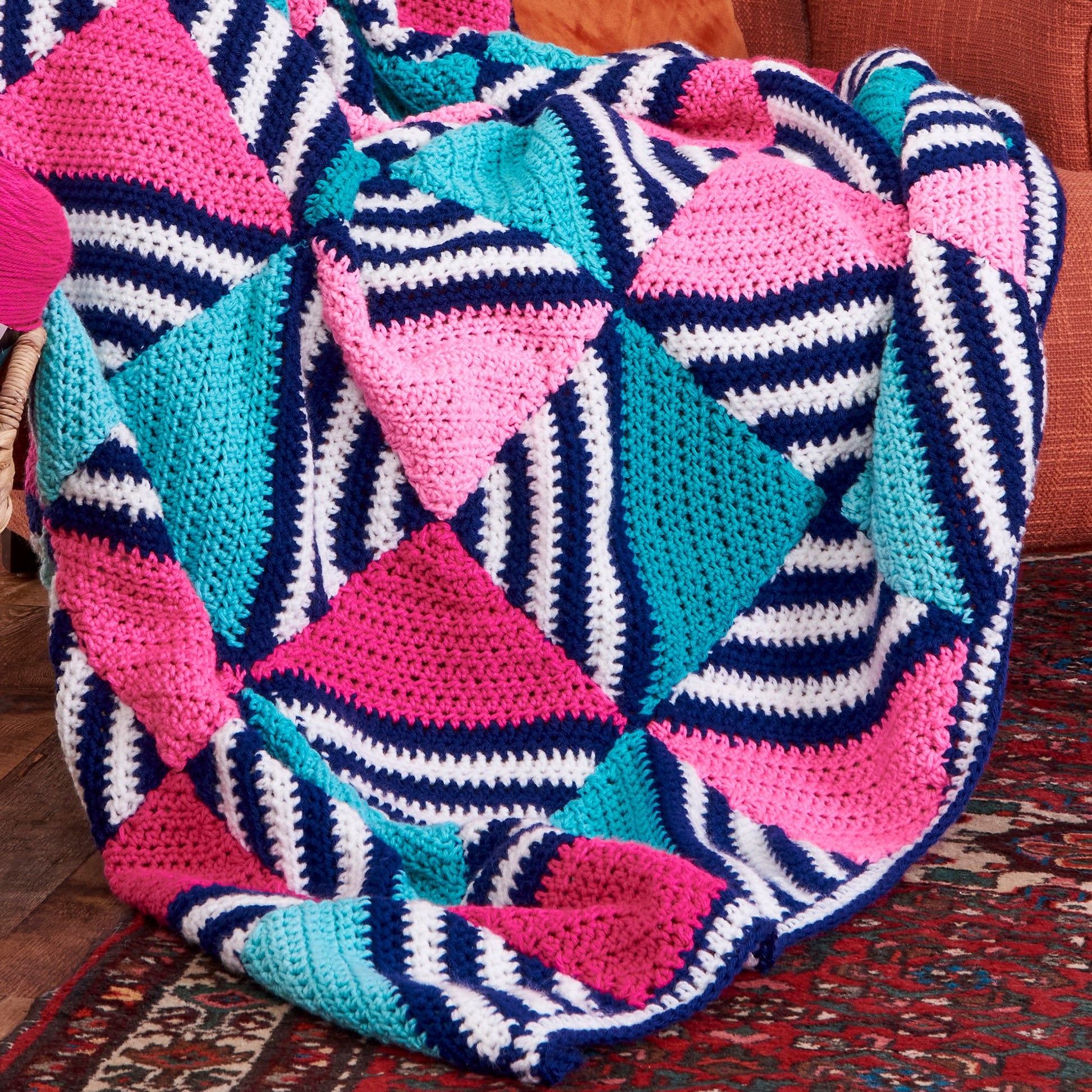 Free Red Heart Patchwork Prism Crochet Blanket Pattern