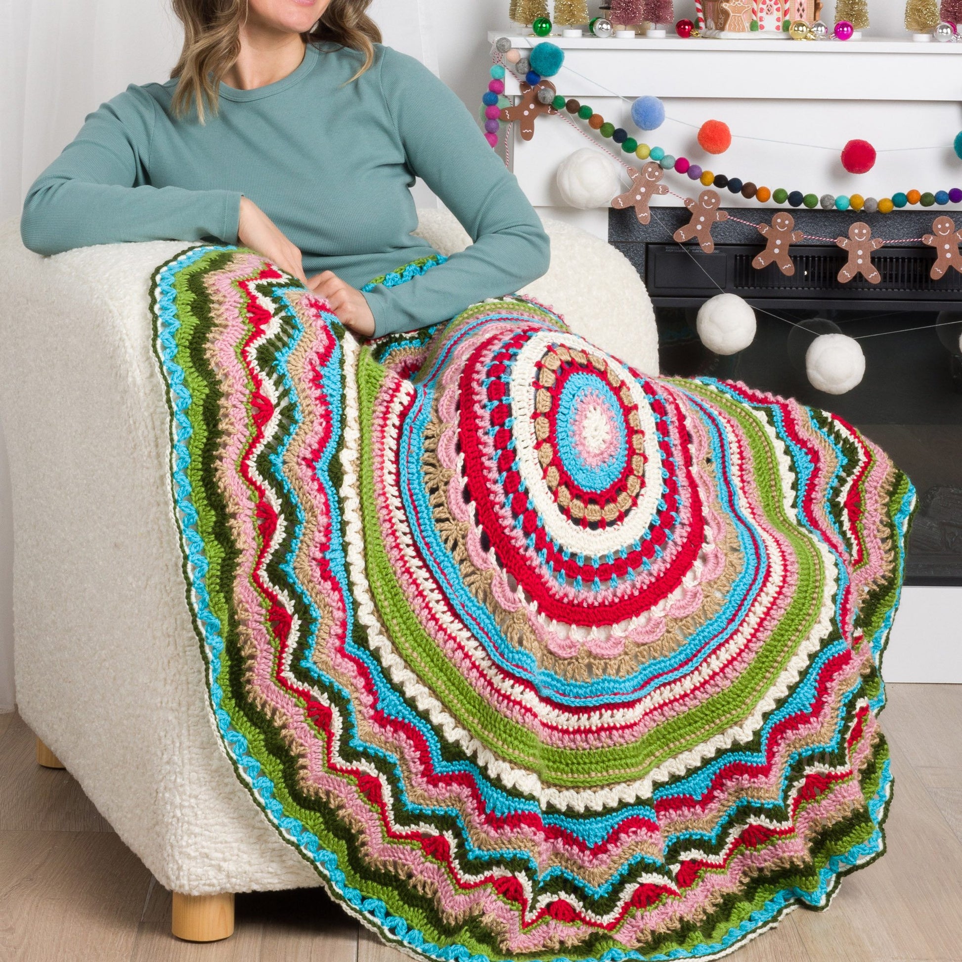 Free Red Heart Study of Christmas Cookies Blanket Pattern