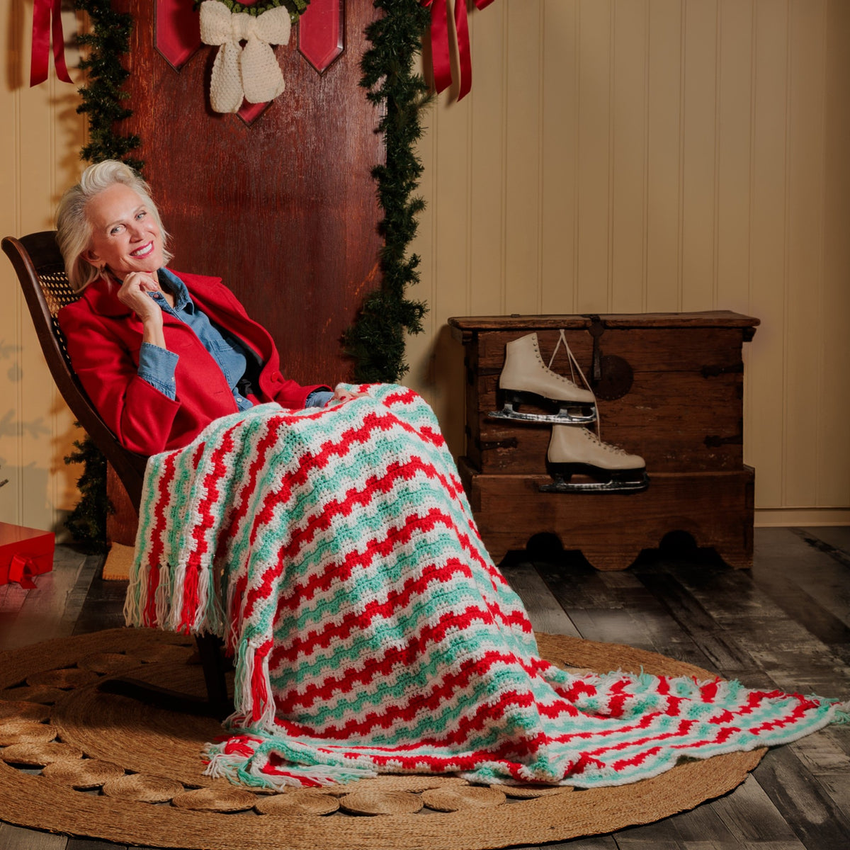 Crochet Holly Jolly Afghan made using Red Heart yarn
