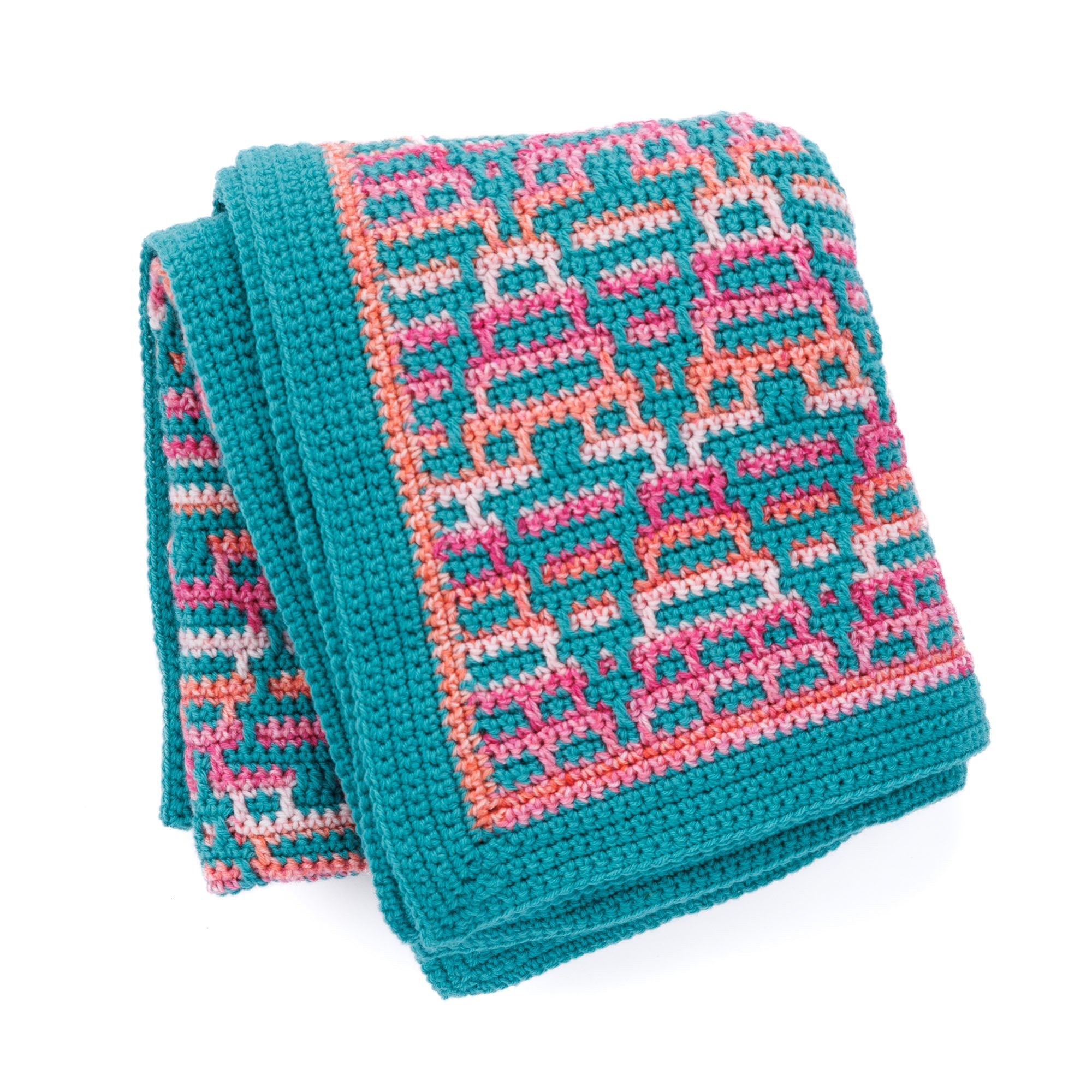 Free Intermediate Red Heart Sunrise Forest Mosaic Crochet Blanket