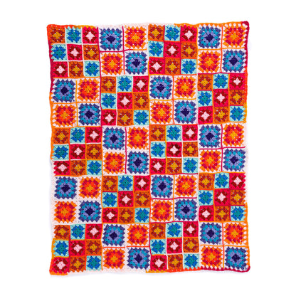 Red Heart Zippy Stripes Crochet Blanket Colorful crocheted blanket pattern with a geometric pattern on a white background