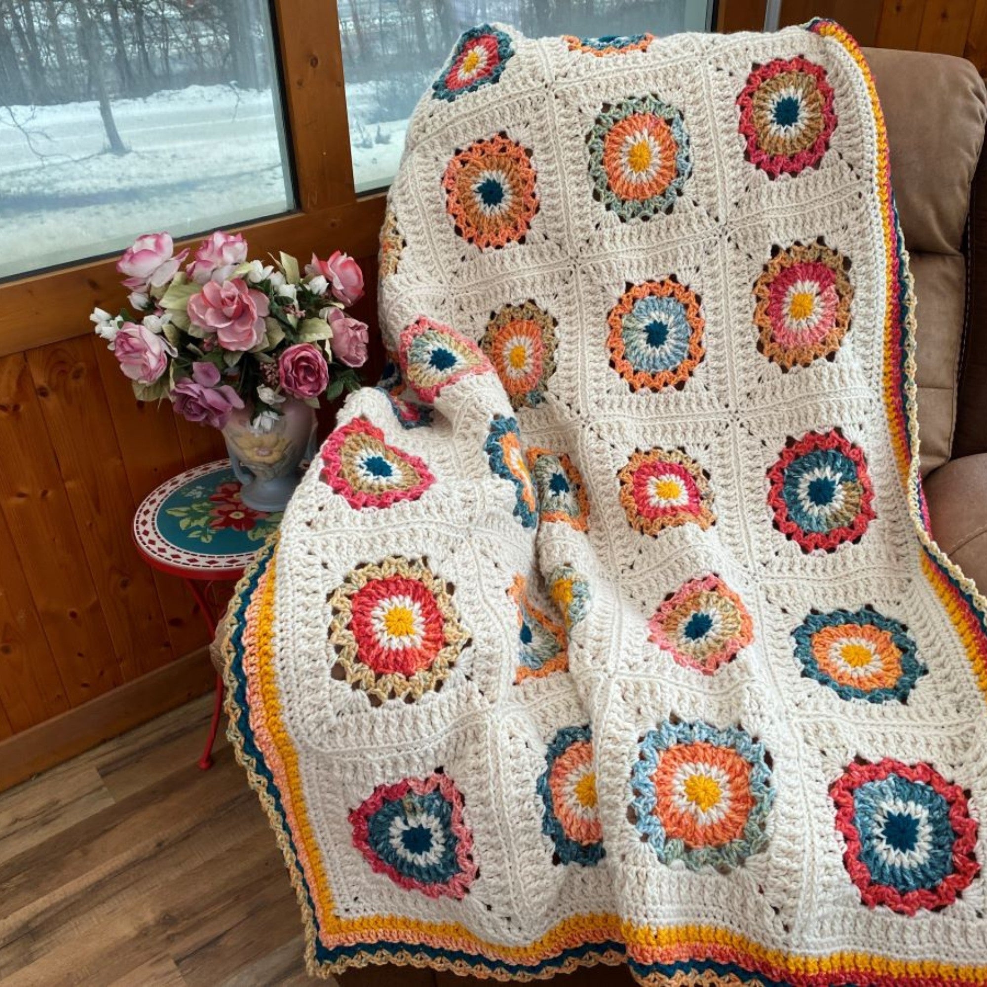 Free Red Heart Tranquil Garden Crochet Blanket Pattern