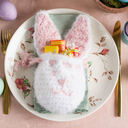 Red Heart Crochet Bunny Treat Bag Snow