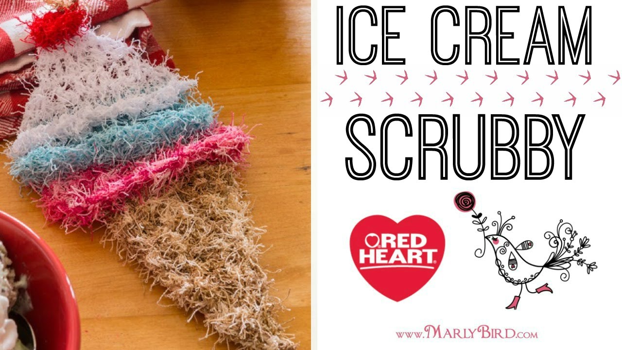Red Heart Ice Cream Cone Scrubby Crochet