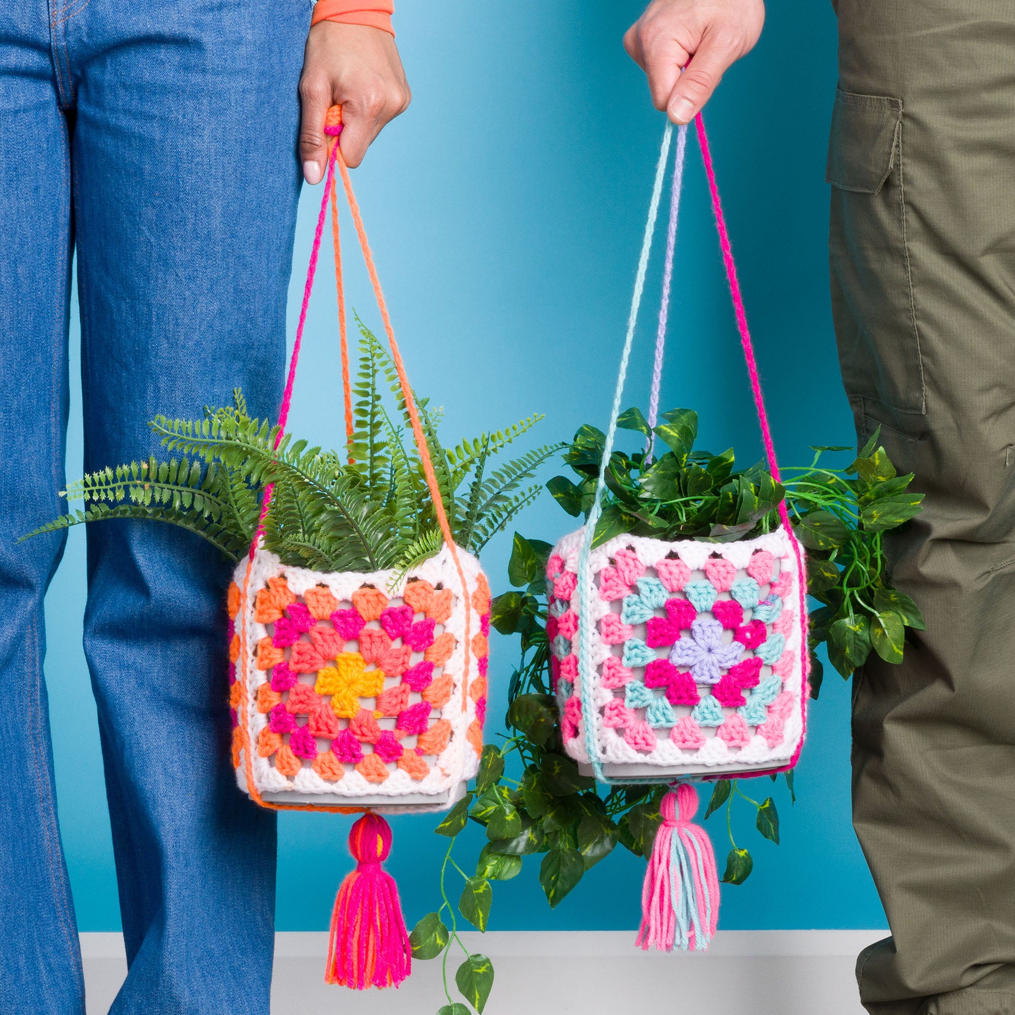 granny square plant hanger Free Easy Red Heart Crochet Granny's Hanging Garden Pattern