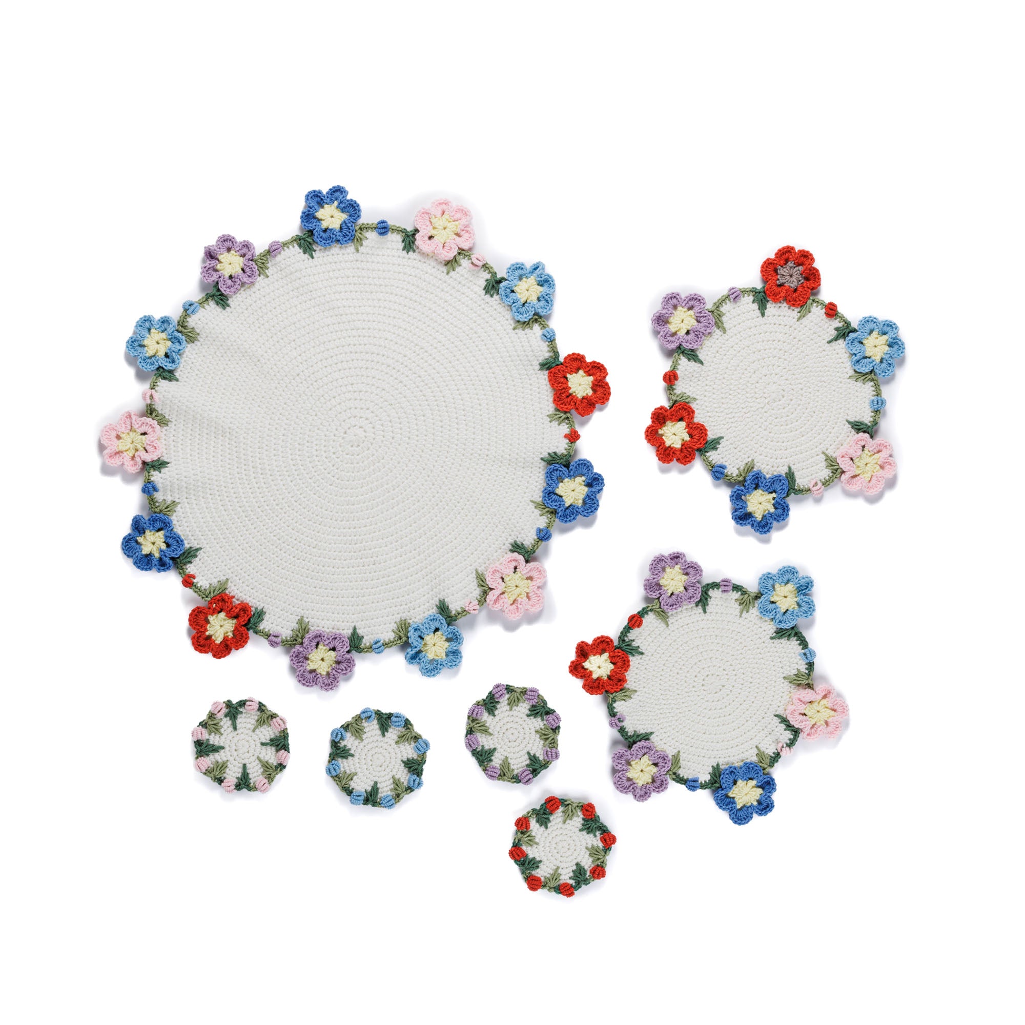 Free Easy Red Heart Bunch of Flowers Crochet Table Set Pattern