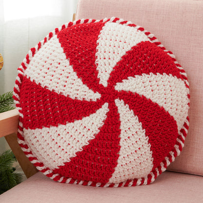 Red Heart Crochet Peppermint Swirl Pillow Crochet Pillow made in Red Heart Super Saver Yarn