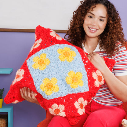 Red Heart Crochet Poppy Fields Pillow Version 1