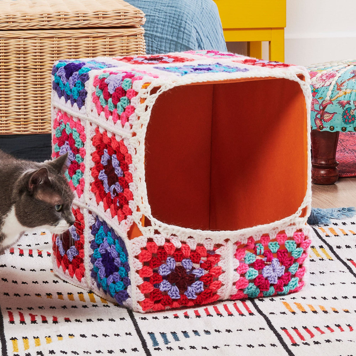 Crochet Pet Bed made in Red Heart All in One Granny Square Yarn