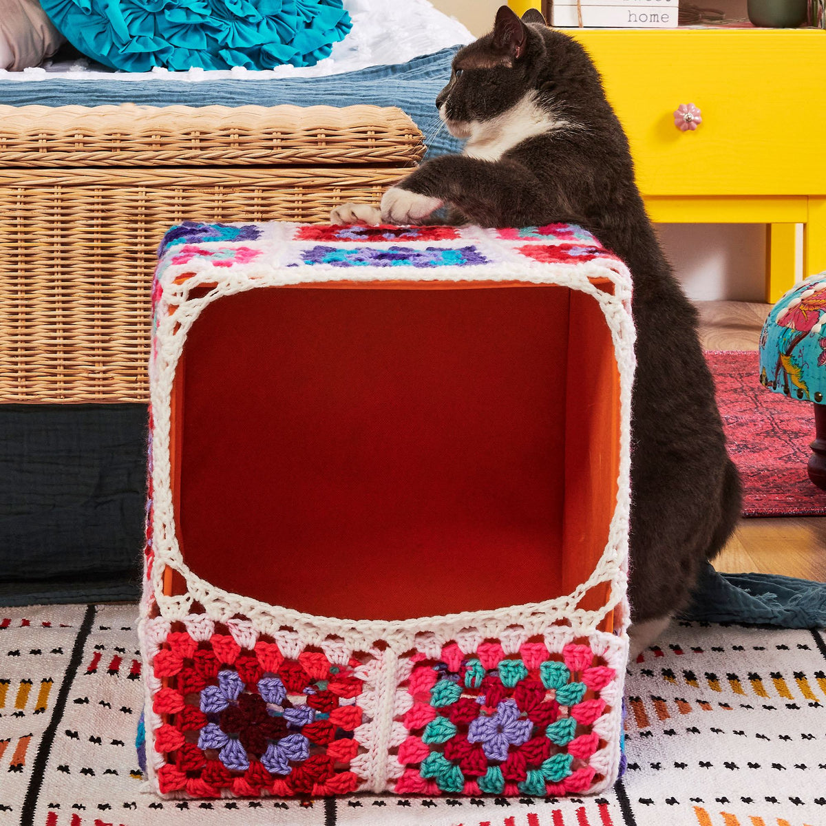 Crochet Pet Bed made in Red Heart All in One Granny Square Yarn